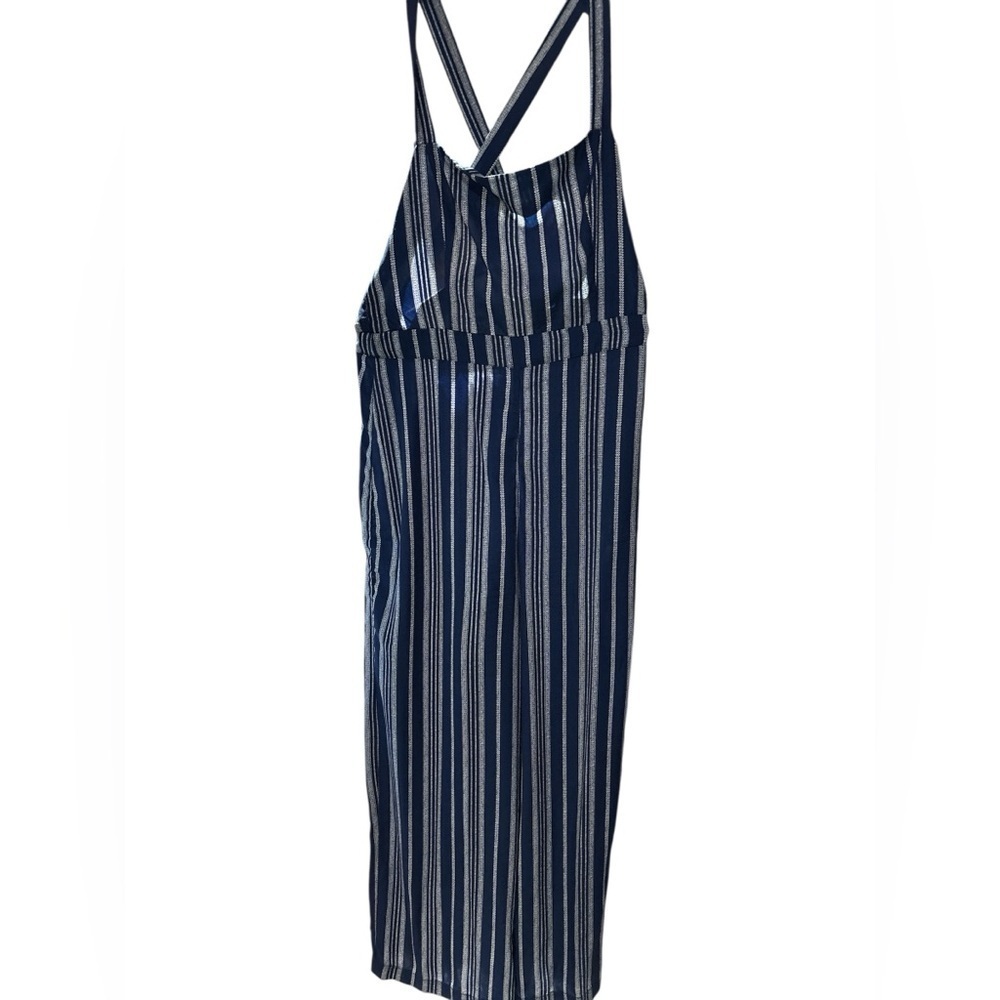 Forever 21 Navy and White Striped Jumpsuit